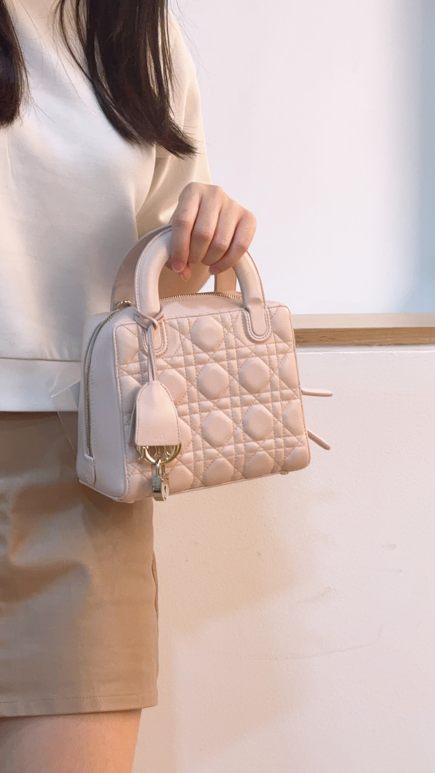 Dior Light Pink Lambskin Cannage Lily Tote (GHW)
