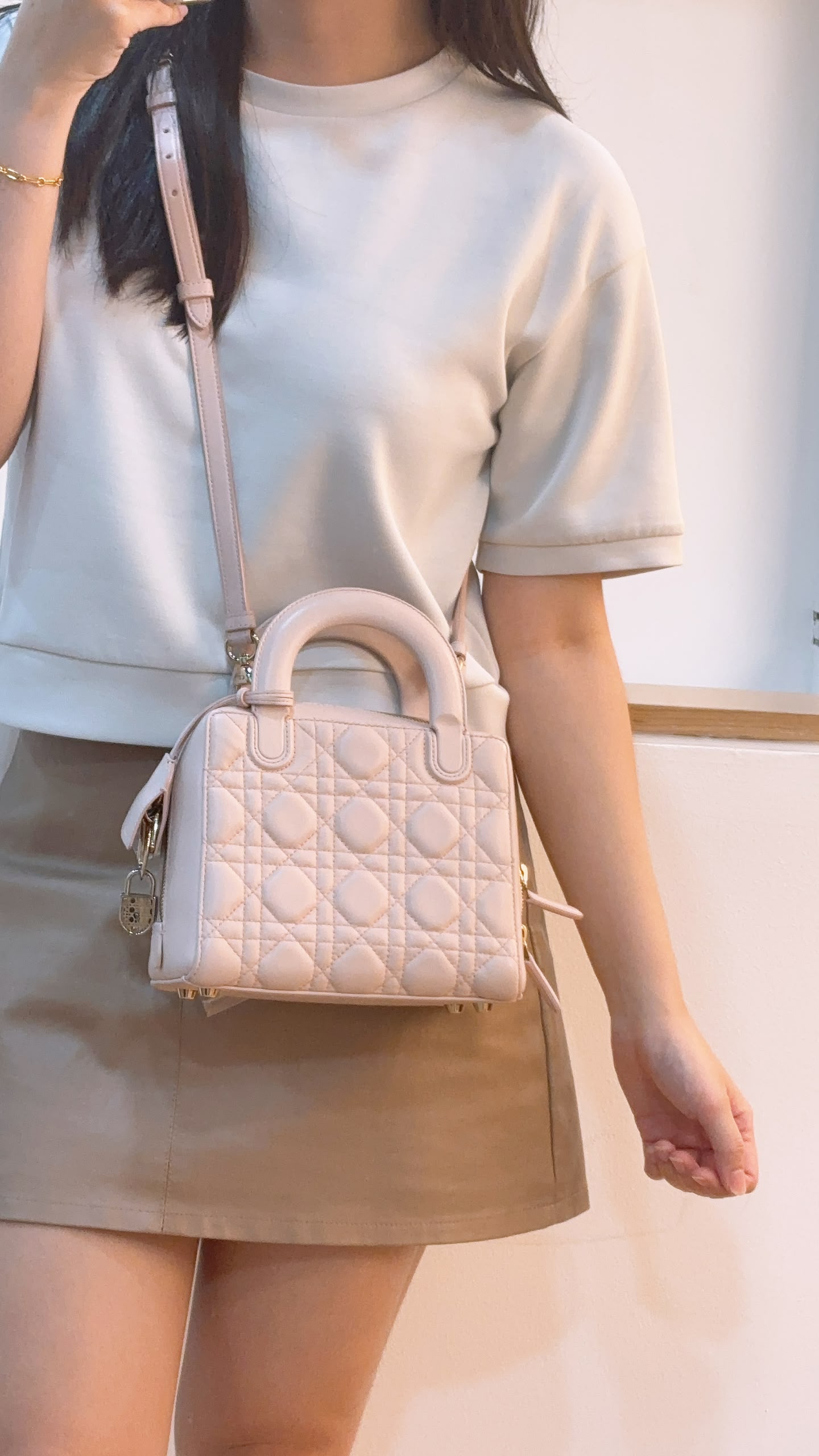 Dior Light Pink Lambskin Cannage Lily Tote (GHW)