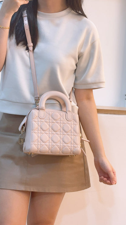 Dior Light Pink Lambskin Cannage Lily Tote (GHW)