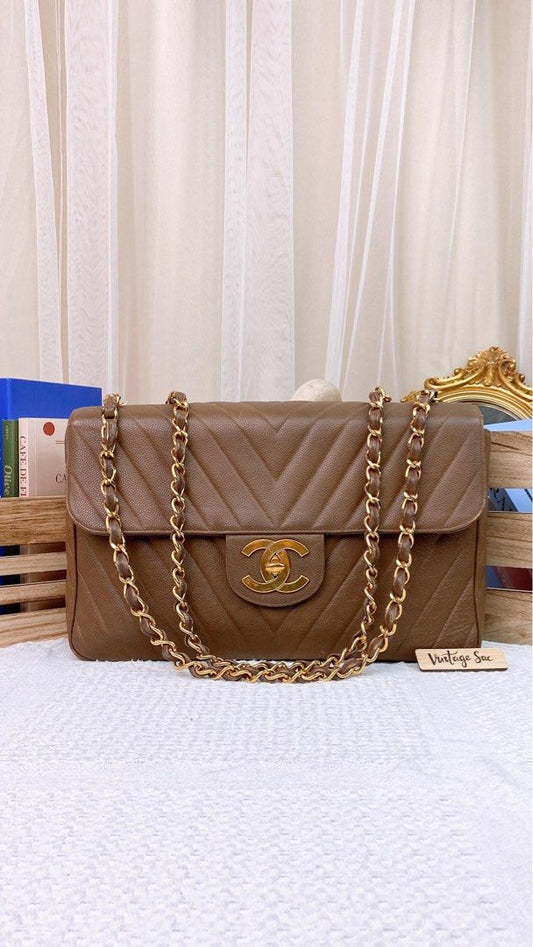 Chanel Caramel Chevron Big CC Turnlock Flap(GHW)